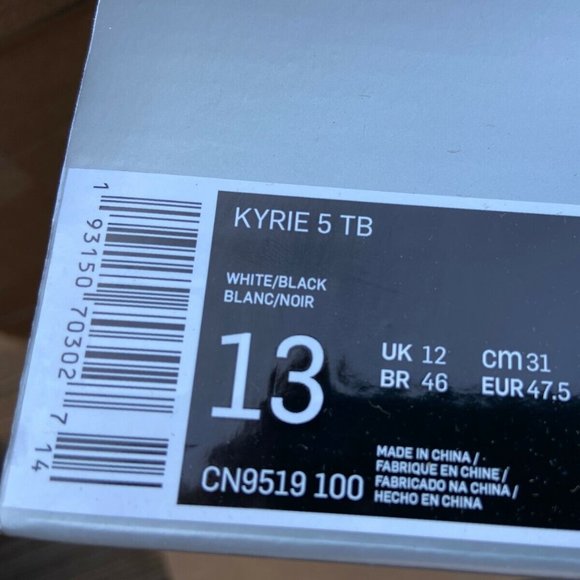 Nike Kyrie 5 TB Team Oreo White Black Basketball Shoes Men\'s CN9519-100 NEW main image 4